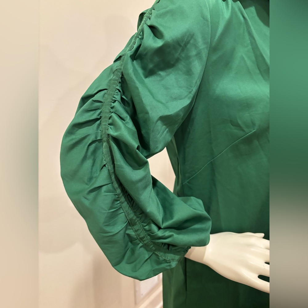 Chico’s Green Cotton Blend Pleated Sleeve Popover Shirt Dress, 1 (size 8) - Picture 5 of 10